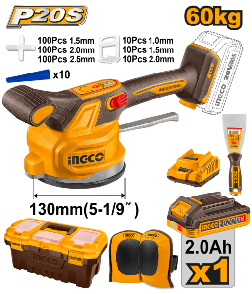 Аккумуляторная виброприсоска для плитки 20В 60 кг (4) INGCO CTVLI20018 INDUSTRIAL (ПП 353)